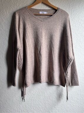 NOTSHY Paris Taupe Cashmere Blend V-Neck Pullover Sweater Ruched sides